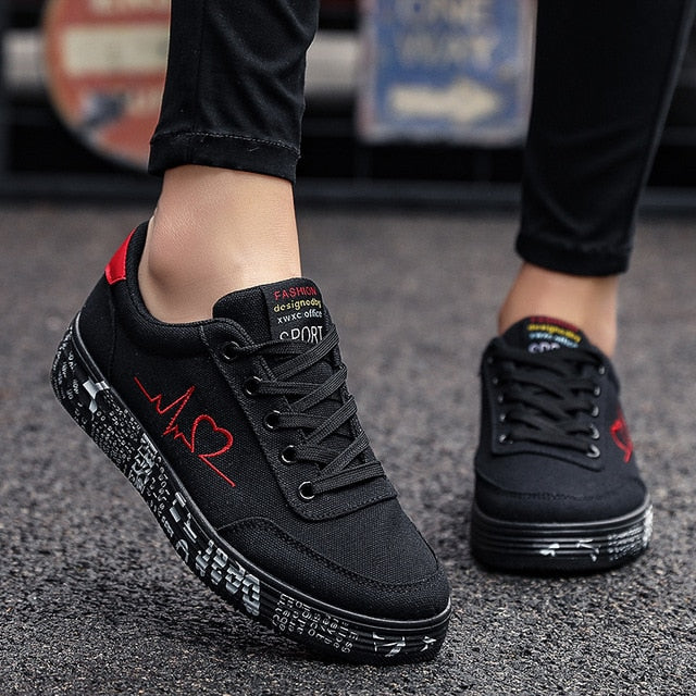 TYDZSMT 2020 Fashion Women Vulcanized Shoes Sneakers Ladies Lace-up Casual Shoes Breathable Canvas Lover Shoes Graffiti Flat