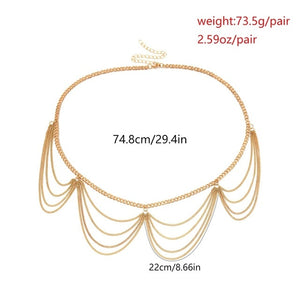 Women Fashion Belt Hip High Waist Gold Narrow Metal Chain Chunky Fringes