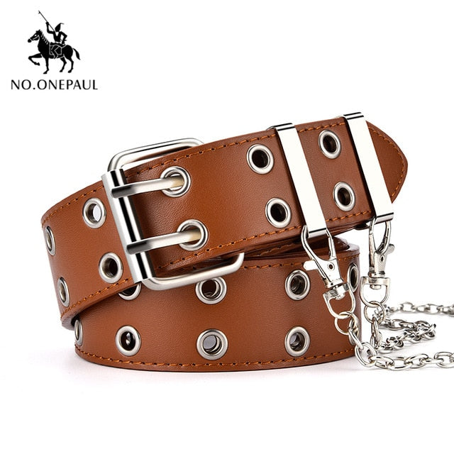 NO.ONEPAUL women belt Genuine Leather New Punk style fashion Pin Buckle jeans Decorative Belt Chain luxury brand belts for women
