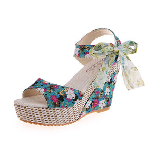 Lucyever Summer Beach Boho Floral Wedge Sandals Women Ankle Strap Platform Gladiator Shoes Woman High Heels Sandalias Mujer 2020