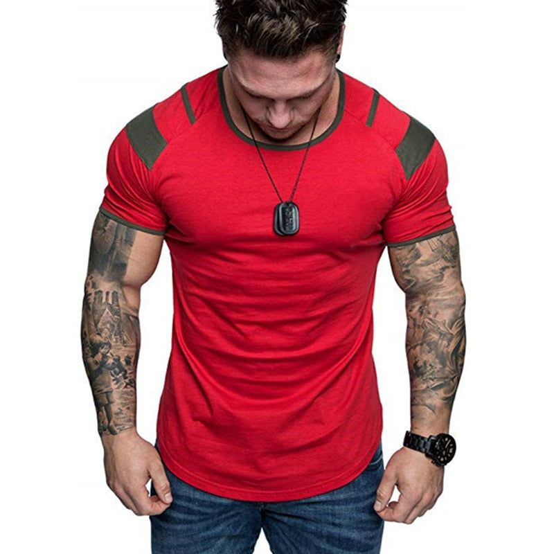 New summer Splicing Short Sleeve Cotton T shirt Men Casual O-neck Hip Hop T-shirt Top Men Loose Slim Tees Tops US Size M- 3XL