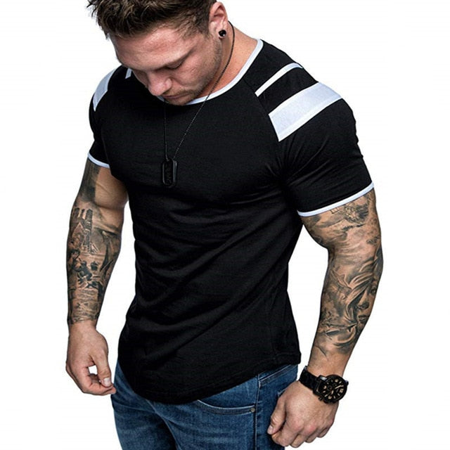 New summer Splicing Short Sleeve Cotton T shirt Men Casual O-neck Hip Hop T-shirt Top Men Loose Slim Tees Tops US Size M- 3XL