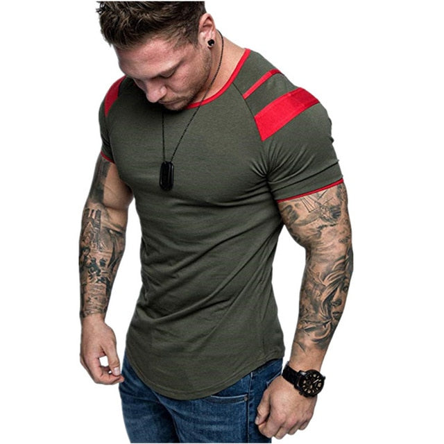 New summer Splicing Short Sleeve Cotton T shirt Men Casual O-neck Hip Hop T-shirt Top Men Loose Slim Tees Tops US Size M- 3XL
