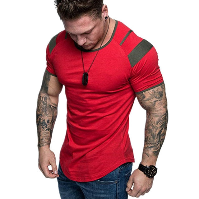 New summer Splicing Short Sleeve Cotton T shirt Men Casual O-neck Hip Hop T-shirt Top Men Loose Slim Tees Tops US Size M- 3XL