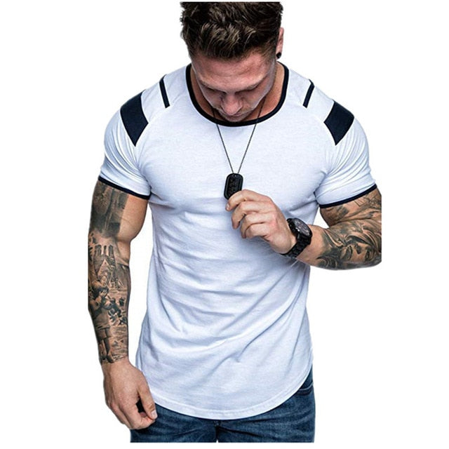 New summer Splicing Short Sleeve Cotton T shirt Men Casual O-neck Hip Hop T-shirt Top Men Loose Slim Tees Tops US Size M- 3XL
