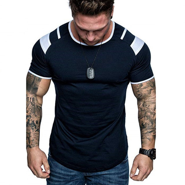 New summer Splicing Short Sleeve Cotton T shirt Men Casual O-neck Hip Hop T-shirt Top Men Loose Slim Tees Tops US Size M- 3XL