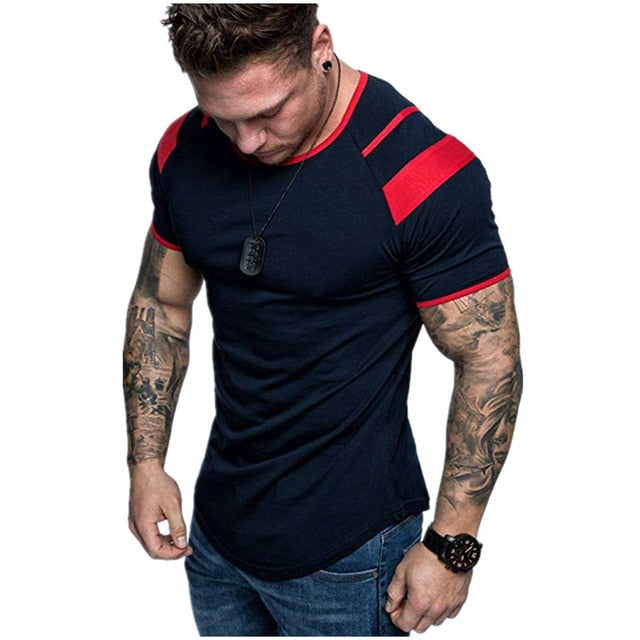 New summer Splicing Short Sleeve Cotton T shirt Men Casual O-neck Hip Hop T-shirt Top Men Loose Slim Tees Tops US Size M- 3XL
