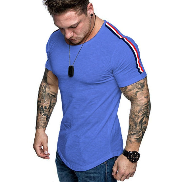 New summer Splicing Short Sleeve Cotton T shirt Men Casual O-neck Hip Hop T-shirt Top Men Loose Slim Tees Tops US Size M- 3XL