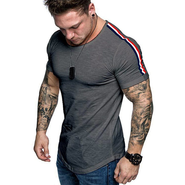 New summer Splicing Short Sleeve Cotton T shirt Men Casual O-neck Hip Hop T-shirt Top Men Loose Slim Tees Tops US Size M- 3XL