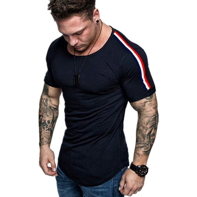 New summer Splicing Short Sleeve Cotton T shirt Men Casual O-neck Hip Hop T-shirt Top Men Loose Slim Tees Tops US Size M- 3XL