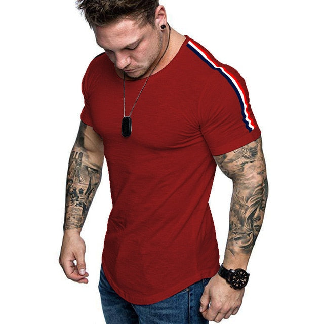 New summer Splicing Short Sleeve Cotton T shirt Men Casual O-neck Hip Hop T-shirt Top Men Loose Slim Tees Tops US Size M- 3XL
