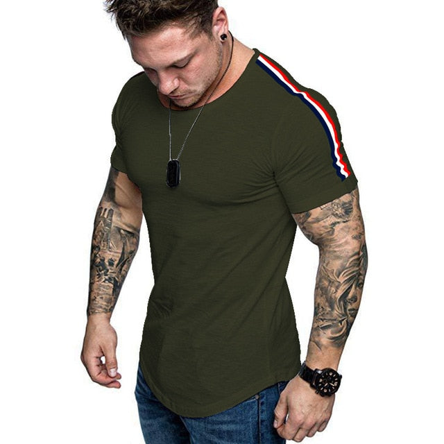 New summer Splicing Short Sleeve Cotton T shirt Men Casual O-neck Hip Hop T-shirt Top Men Loose Slim Tees Tops US Size M- 3XL