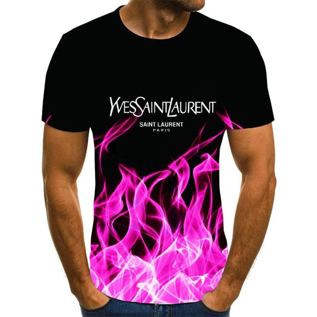 Summer 3D flame hip hop men's T-shirt short sleeve T-shirt fashion brand printed pattern high quality men's T-shirt