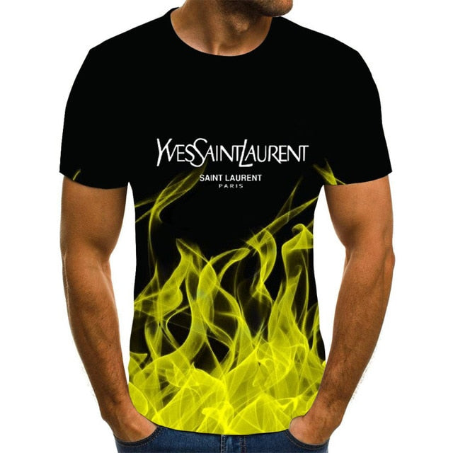 Summer 3D flame hip hop men's T-shirt short sleeve T-shirt fashion brand printed pattern high quality men's T-shirt