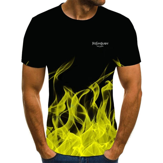 Summer 3D flame hip hop men's T-shirt short sleeve T-shirt fashion brand printed pattern high quality men's T-shirt