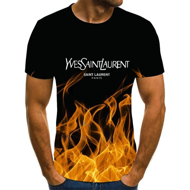 Summer 3D flame hip hop men's T-shirt short sleeve T-shirt fashion brand printed pattern high quality men's T-shirt