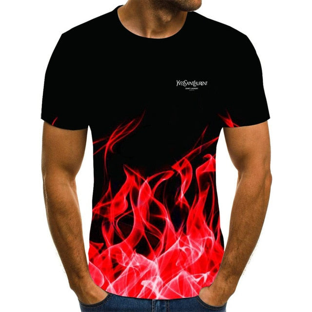 Summer 3D flame hip hop men's T-shirt short sleeve T-shirt fashion brand printed pattern high quality men's T-shirt