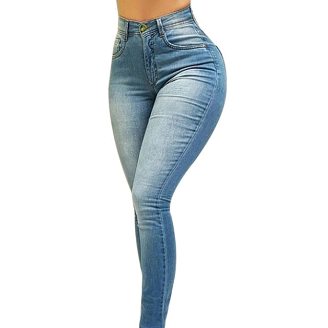 Women High Waisted Skinny Denim Jeans Stretch Slim Pants Calf Length Jeans Casual Button Office Lady Pants Plus Size